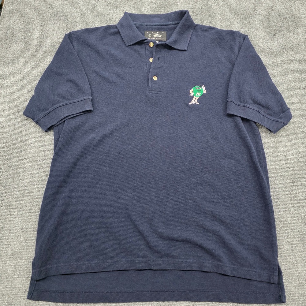 Vintage Cyrk M&Ms Green Character Navy Polo Shirt Mens Small Cotton Pique